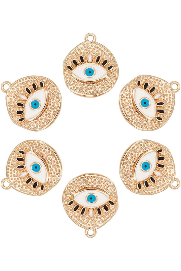 6 Pcs Evils Eye Pendants Real 18K Gold Plated Brass Charms White Polygon Dangle Charms for DIY Necklace Bracelet Jewelry Making White