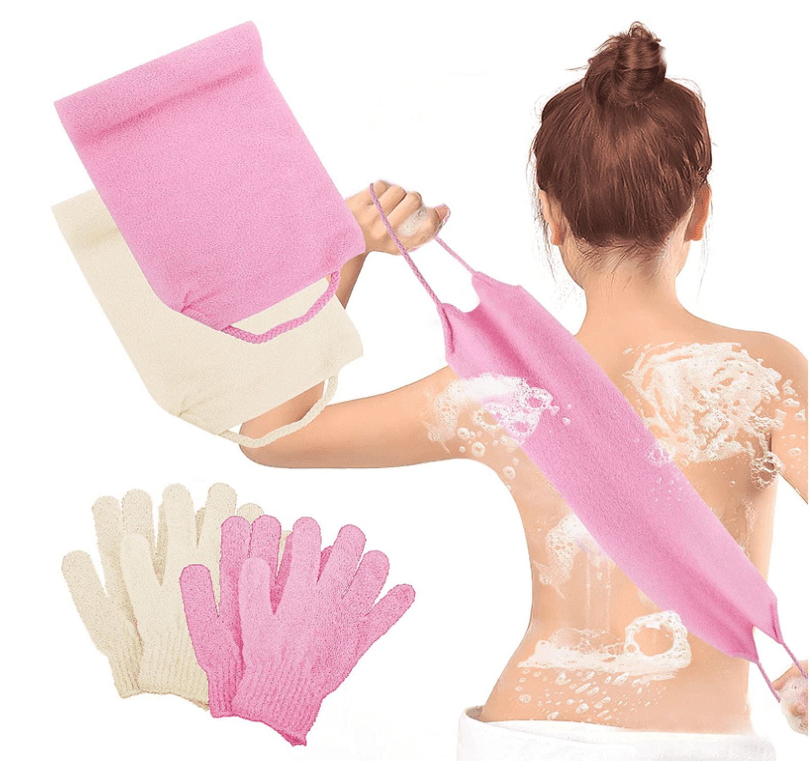 6 Pcs Exfoliating Shower Bath Gloves Back Scrubber Set, 4Pcs ...