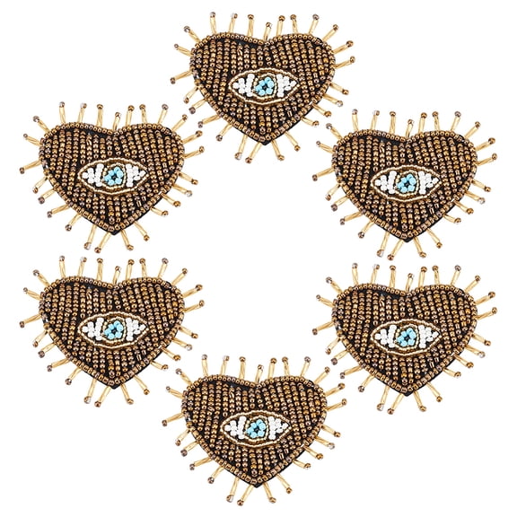 6 Pcs Eye Beaded Patches for Clothes Heart Blue Sequined Patch Sew on Rhinestone Beaded Applique for Jeans Bags Embroidery Garment Accessory