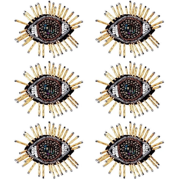 6 Pcs Eye Beaded Patches for Clothes Sequined Patch Sew on Rhinestone Beaded Applique for Clothes Jackets Jeans Bags Embroidery Garment Accessory