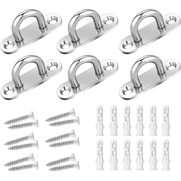 6 Pcs Eye Plates, 304 Stainless Steel Ceiling Hooks, Heavy Duty Eye Plate Pads, U Hooks Wall Mount Hardware Staple Rings with Screws for Wall Ceiling Hanging