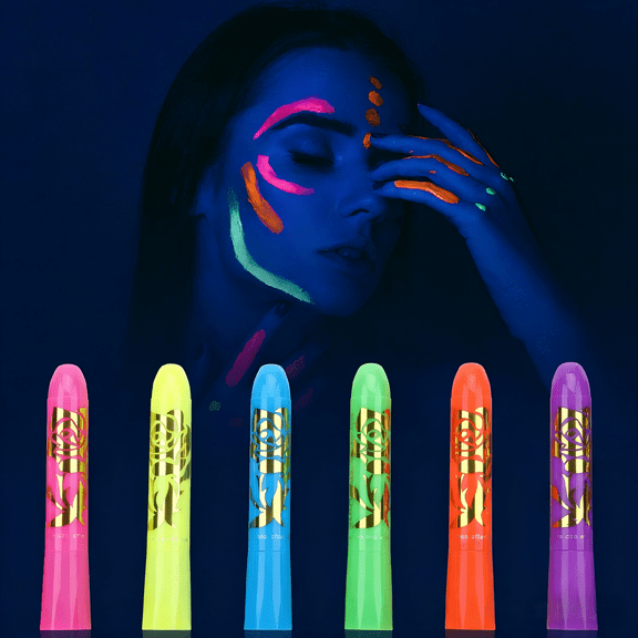 MeiduGaga 6-Pack Neon Face Paint Sticks, Glow Under Black Light Body Paint for Party Halloween