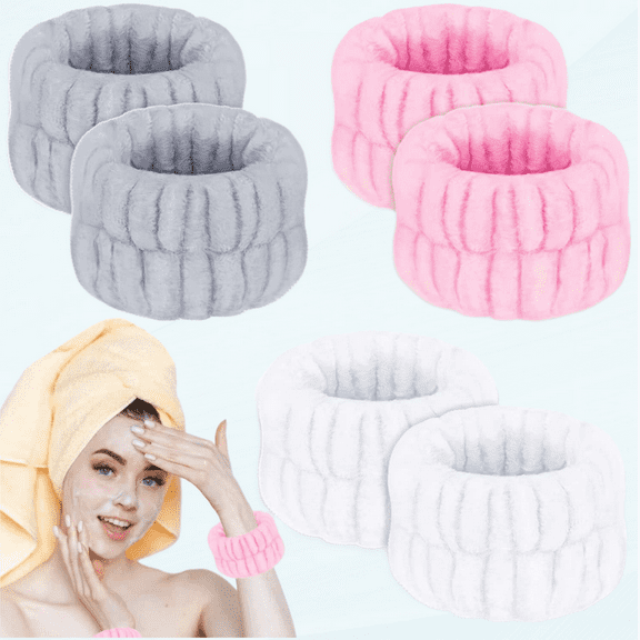 6 Pcs Face Washing Wrist Towels, Arm Cuffs Water Guards, Microfiber Spa Wristbands