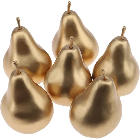 6 Pcs Fake Gold Pear Decorations Artificial Fruit Set for Home Kitchen Christmas Birthday Party Display