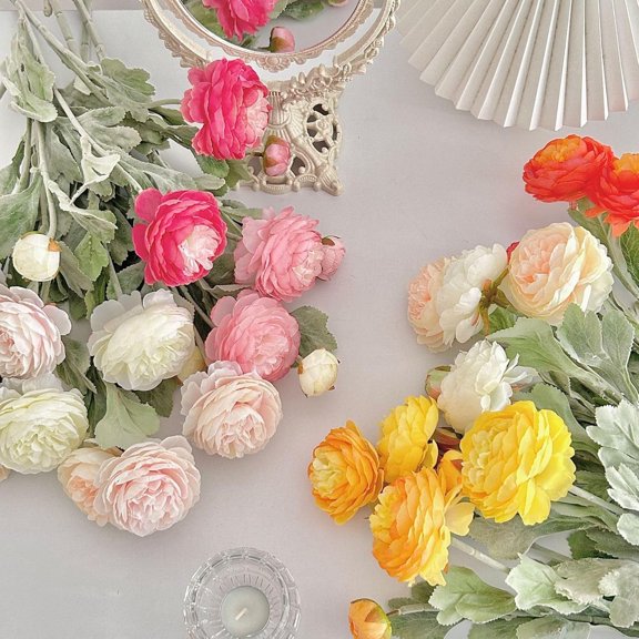 6 Pcs Fake Peonies Artificial Ranunculus Flowers, Blush Pink Silk Peonies Fake Bouquet for Floral Centerpieces, Red Realistic Faux Peony Flower for Flower Arrangements Wedding Decoration vase