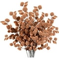 thumbnail image 1 of 6 Pcs Fall Artificial Eucalyptus Stems Long Silver Dollar Leaves Fake Silk Eucalyptus Leaf Branches for Indoor Home Autumn Festival Thanksgiving Decor(Dark Brown), 1 of 5