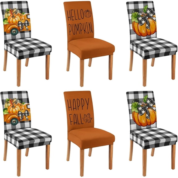 6 Pcs Fall Chair Covers for Dining Room, Thanksgiving Stretch Removable Dining Chair Cover Set of 6, Autumn Pumpkin Truck Chair Slipcovers Seat Protector for Fall Restaurant Decor