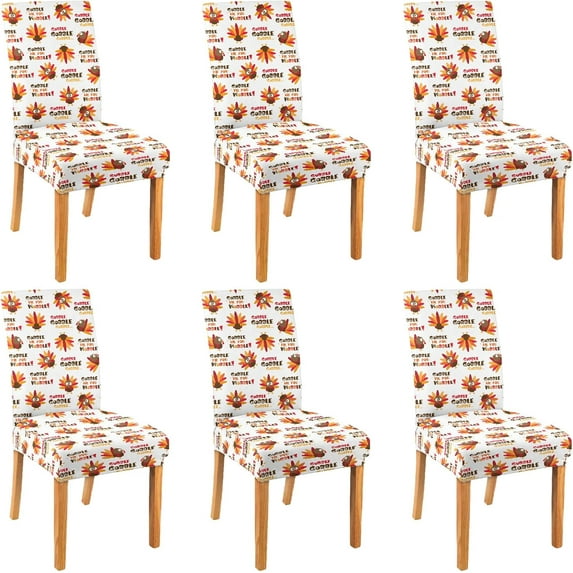 6 Pcs Fall Chair Covers for Dining Room, Thanksgiving Stretch Removable Dining Chair Cover Set of 6, Autumn Turkey Chair Slipcovers Seat Protector for Fall Restaurant Decor