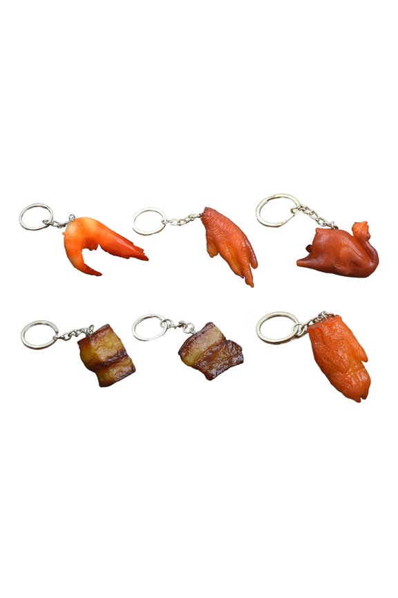 6 Pcs False Braised Pork Keychain Bag Charm Simulation Food Keyring Car Keychain