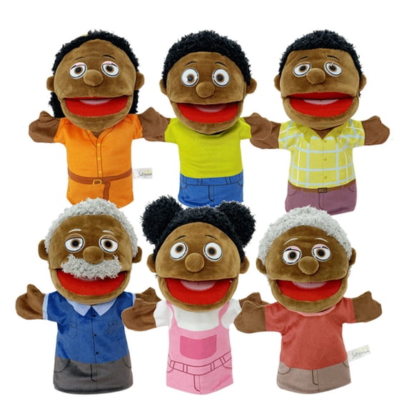 6 Pcs Family Hand Puppets 12 Inch Grandparents, Mom & Dad, Brother & Sister Plush Hand Puppet Toys Role-Play Toy Puppets for Kids Storytelling Imaginative Pretend Play Teaching Preschool