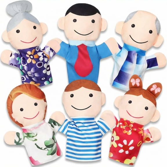 6 Pcs Family Hand Puppets Set, Soft Plush Puppet Family Members with Grandpa Grandma Mom Dad Brother Sister, Story Hand Puppet Set for Classroom, Puppet Show and Pretend Play