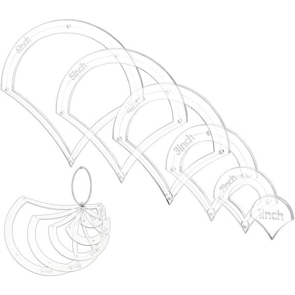 6 Pcs Fan Quilting Acrylic Template 6 Sizes Quilting Templates with Binder Hinged Ring Sewing Quilting Stencils DIY Crafts Decoration Scrapbooking