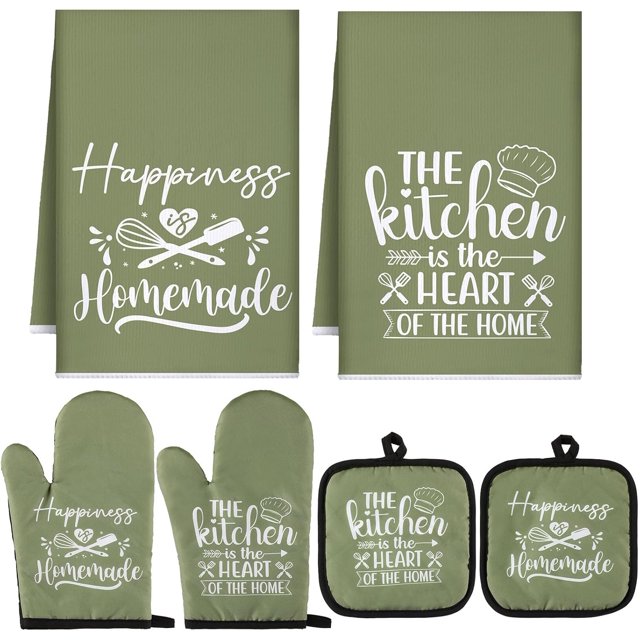 6 Pcs Farmhouse Kitchen Towels Pot Holders Oven Mitts Set 2 Dish Towels