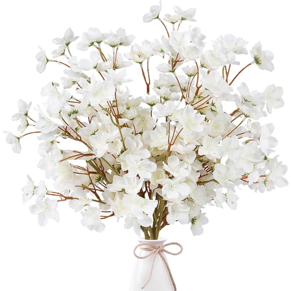 6 Pcs Faux Cherry Blossom Branches,Bexikou 16'' Artificial Cherry Blossom Tree Decor with Stems, Artificial Flowers for Home Wedding Table Centerpiece Vase Decor (White)