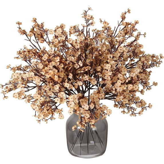 6 Pcs Faux Flower Fake Babys Breath Flower Bulk Artificial Gypsophila Bouquet Silk Floral for Home Kitchen Bedroom Festival Wedding Xmas Party Decor (Orange)