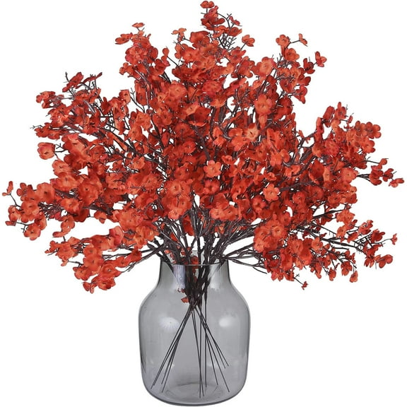 6 Pcs Faux Flower Fake Babys Breath Flower Bulk Artificial Gypsophila Bouquet Silk Floral for Home Kitchen Bedroom Festival Wedding Xmas Party Decor (Orange)