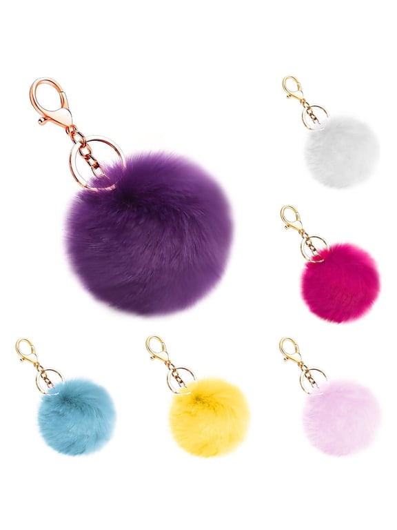 6 Pcs Faux Fur Ball Keychain,3 Inch Soft Keyrings,Faux Puff Ball Keychain,Small Pom Keychain,Soft Cute Plush Ball Key Ring For Women Purse Handbags Backpack Pendant Charm,Pompoms Keychains,Multicolor