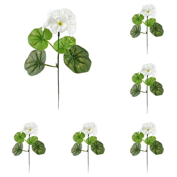 6 Pcs Geranium Bush 11.23 Inch for Table Centerpiece, Artificial Polyester Flowers for Indoor Decor, Geraniums for Assortment and Home Decoration, Artificial Decor, White
