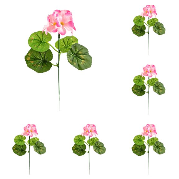 6 Pcs Geranium Bush 11.23 Inch for Table Centerpiece, Artificial Polyester Flowers for Indoor Decor, Geraniums for Assortment and Home Decoration, Artificial Decor, Pink
