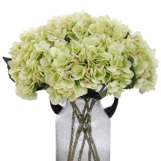 6 Pcs Faux Hydrangeas Fake Flowers Artificial Silk Hydrangea Flower With Stems Bouquets Arrangement for Home Table Centerpieces Wedding Baby Shower Birthday Party Decoration(Green)