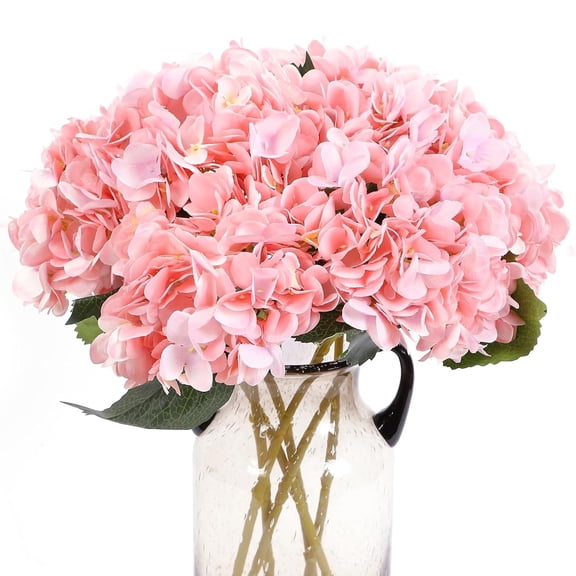 6 Pcs Faux Hydrangeas Fake Flowers Artificial Silk Hydrangea Flower With Stems Bouquets Arrangement for Home Table Centerpieces Wedding Baby Shower Birthday Party Decoration(Pink)