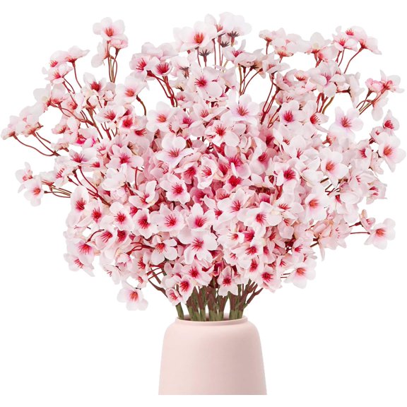 6 Pcs Faux Silk Cherry Blossom Flowers Fake Spring Cherry Blossom Floral Stems for Vase Wedding Table Centerpieces Indoor Home Decor