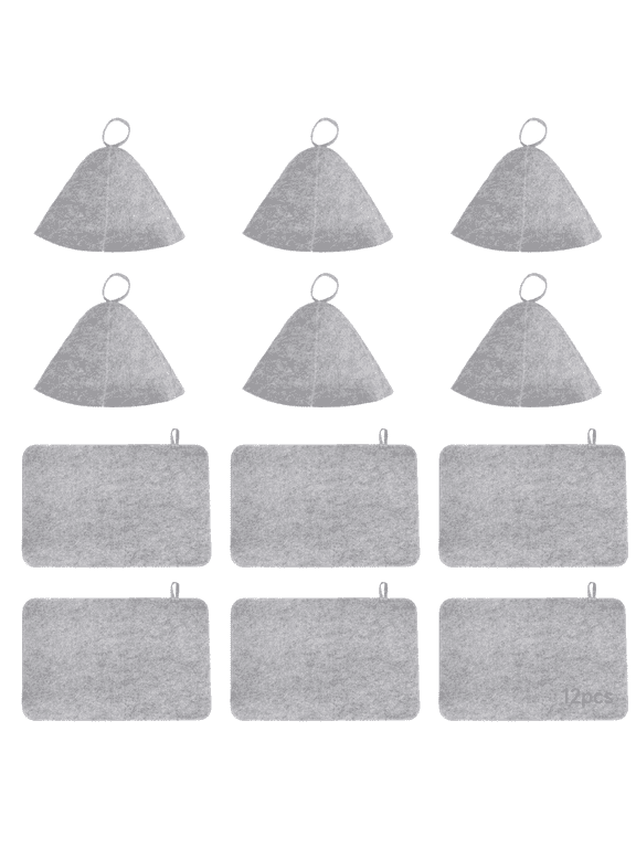 6 Pcs Felt Sauna Hat Set, Gray Thickened Sauna Hat For Women Protect Hair with Mat, Heat Resistant Sauna Accessories, 9.1 x 13.8 in / 23 x 35 cm