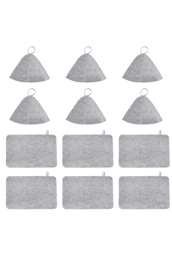 6 Pcs Felt Sauna Hat Set, Gray Thickened Sauna Hat For Women Protect Hair with Mat, Heat Resistant Sauna Accessories, 9.1 x 13.8 in / 23 x 35 cm