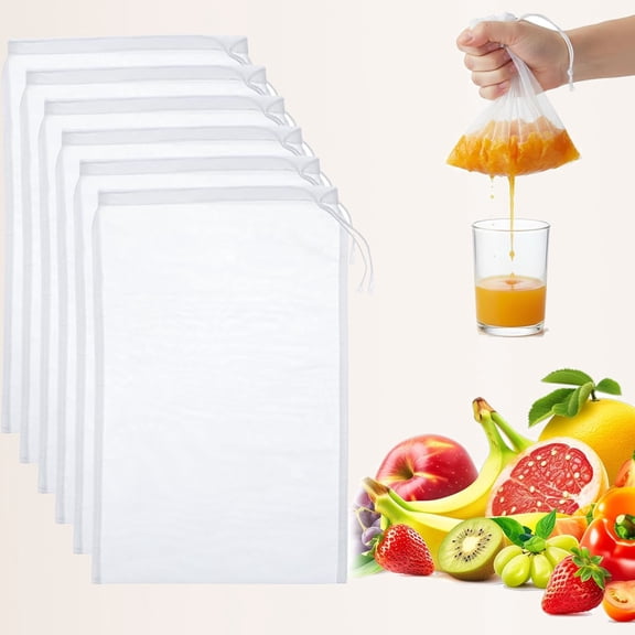 6 Pcs Fine Mesh Strainer Bag, 12 X 8 In Nut Milk Bags for Straining Reusable 200 Juice Strainer Bags Nylon Cheese Cloth Bag for Straining Fruit Juice Cheese Coffee Tofu Yogurt Tea