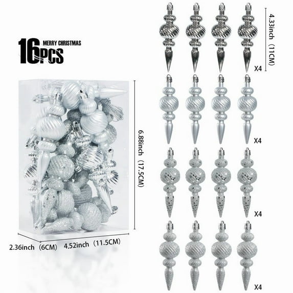 6 Pcs Finial Christmas Ornaments – Shatterproof Hanging Drop Decorations in Matte, Glitter, Sequin & Shiny Styles for Tree, Fireplace, or Holiday Display