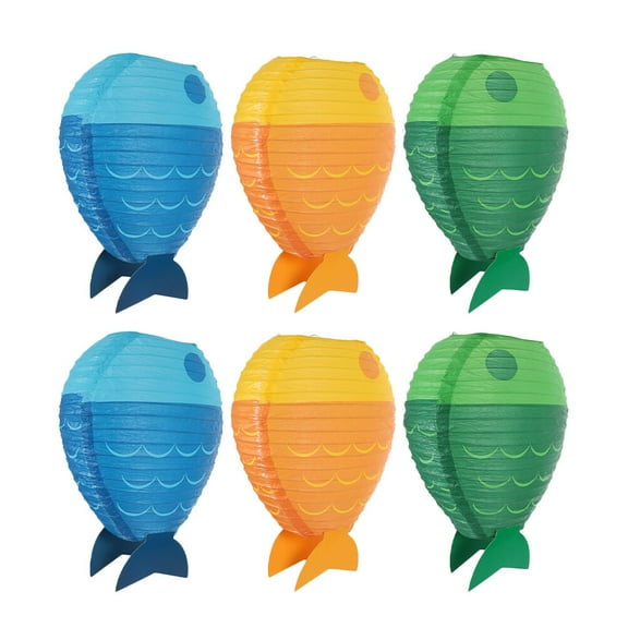 STRANDCHIC DIY Paper Lanterns Fish Shape Blue For Dining Room Party Decoration 6Pcs 12.2X9In