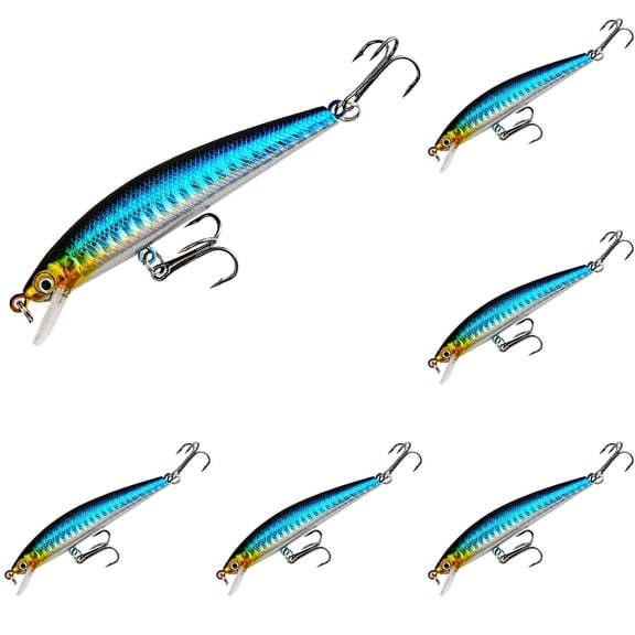6 Pcs Fishing Lures Minnow Lures Kit Topwater Crankbait Jerkbait Plugs Baits Pack, for Trout Bass Walleye Salmon Redfish Snook Striped Bass Freshwater Saltwater, Fishing