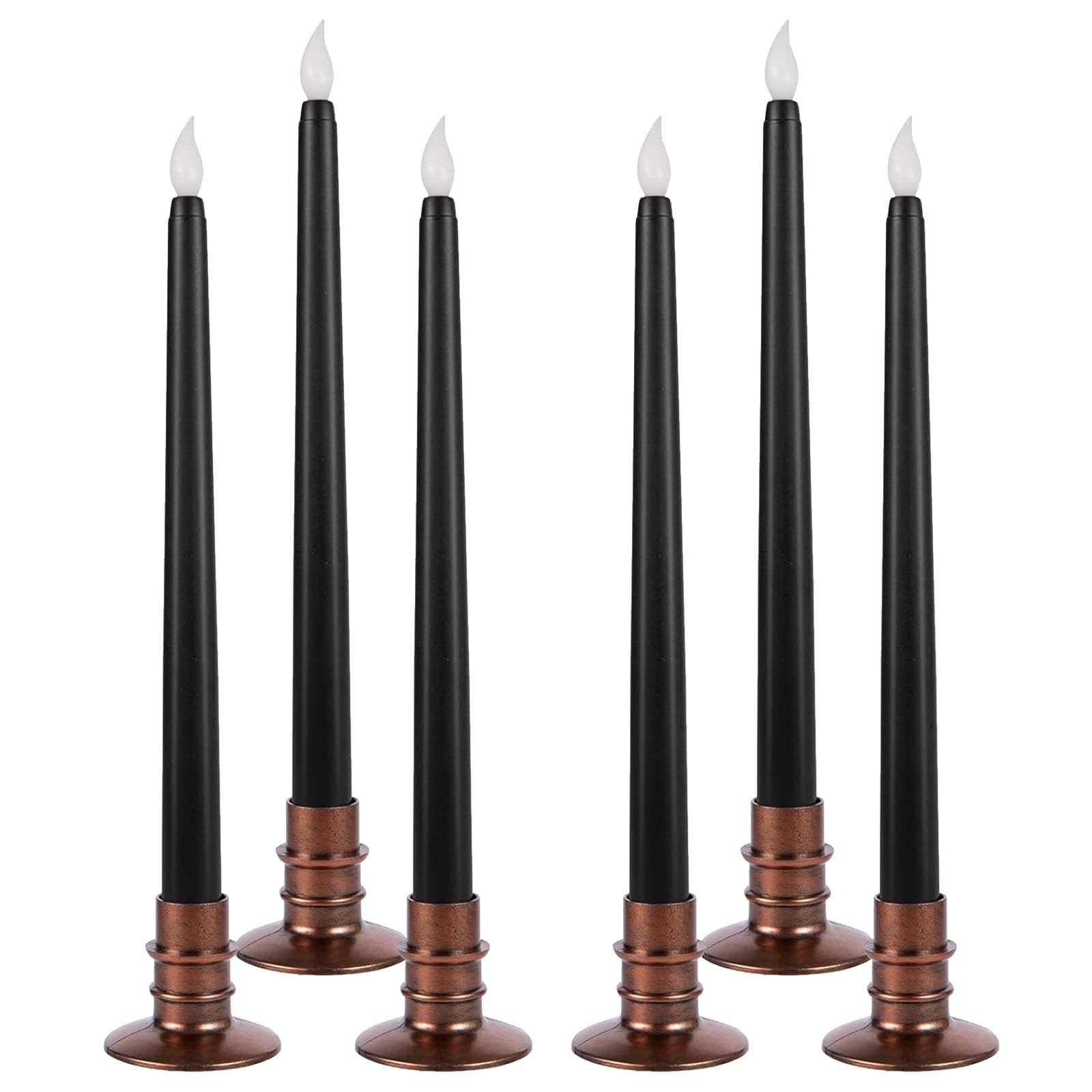 6 Pcs Flameless LED Taper Candles With Base, Battery Operated Faux