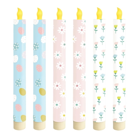 6 Pcs Flameless Taper Candles 9.8 Inch Colorful Candles Battery Operated Remote Control LED Candlesticks for Valentine Day Easter Centerpieces Dinner Table Home Party Decor