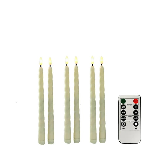 6 Pcs Flameless Taper Candles Flickering With Remote Timer, LED Taper Candles Battery Operated Warm 3D Wick Spiral Real Wax Home Birthday Decor 10.6 Inch