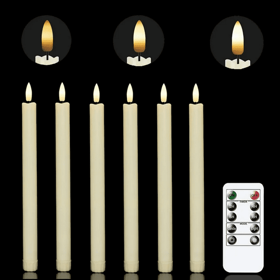 6 Pcs Flameless Taper Candles Lights with Remote, Timer,Dimmer,10  Ivory Taper Candles Battery Operated,Plastic Led Window Candles,for Halloween Christmas Wedding Decoration