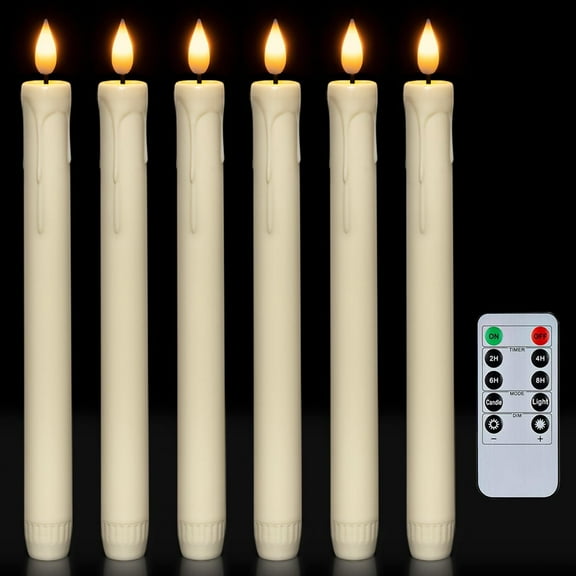 6 Pcs Flameless Taper Candles with Remote Timer Dimmer, Red Battery Operated Candlesticks Flickering, Plastic Led Taper Candles Realistic, 9.6 Inches for Party Holiday Celebrations Christmas
