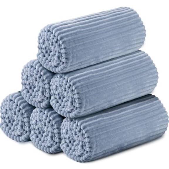 6 Pcs Flannel Throw Blanket Bulk 50 x 60 in Sleepover Blanket Outdoor Wedding Throw Lightweight Oeko-tex Standard 100 Certified for Sofa Homeless Gifts Dusty Blue