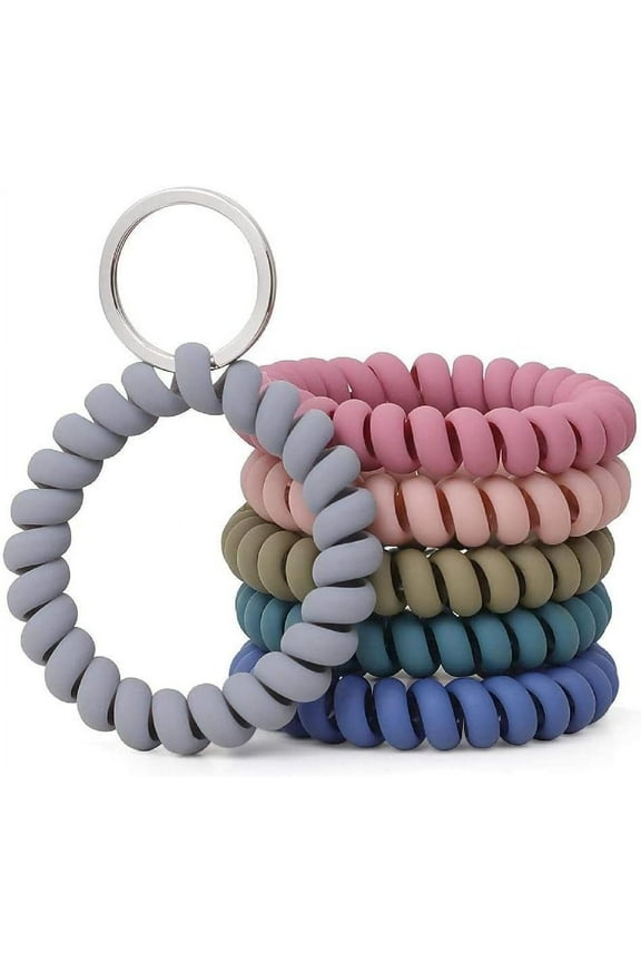 6 Pcs Flexible Stretchable Wrist Band Wristlet Keychain Plastic Spiral Spring Wrist Coil Keychain Sauna Accessories Wrist Band Keyring Chain for Office