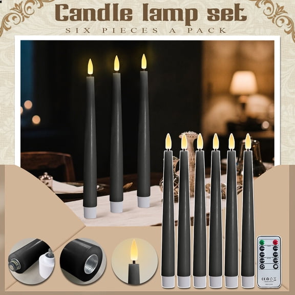 6 Pcs Flickering Flameless Battery Operated Taper Candle-Window Candles with Remote LED 3D Flame Wedding, Party,Home Decoration
