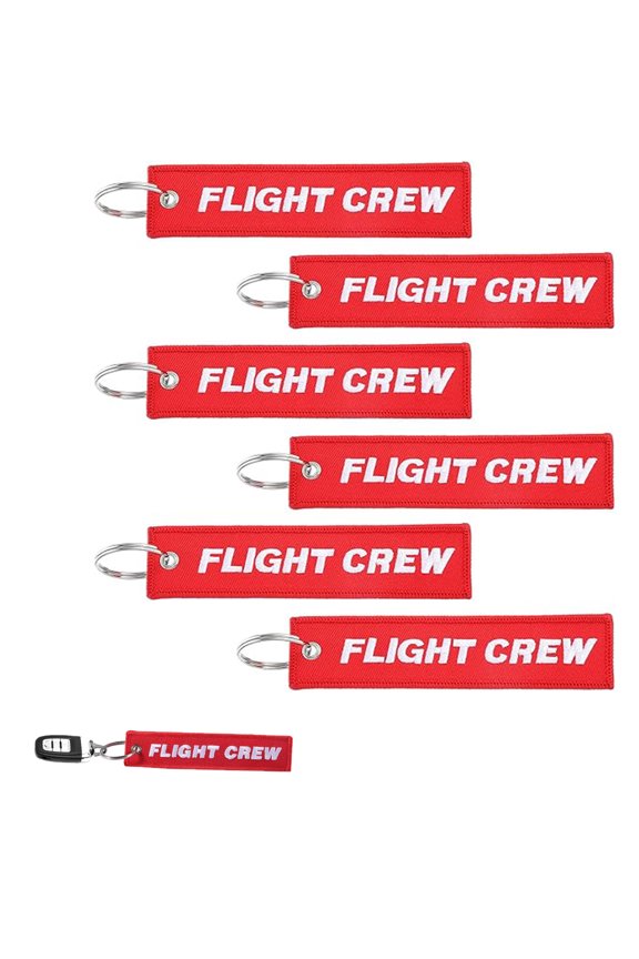 6 Pcs Flight Crew Keychain Tutuviw Embroidered Airplane Luggage Tags, Red Fashion Key Rings for Aviation Enthusiasts, Pilots, Cabin Crew (Red)