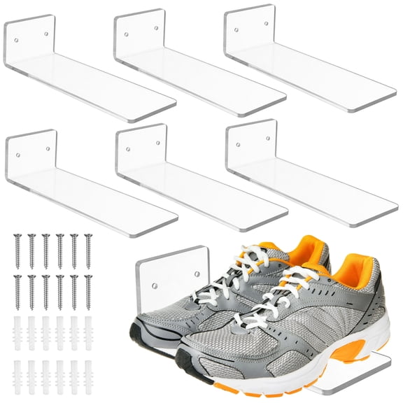 6 Pcs Floating Shoe Shelves, Clear Shoe Display Shelves for Wall, Acrylic Wall Mount Sneaker Display Racks, Transparent Organizer Holders for Sneaker Collection