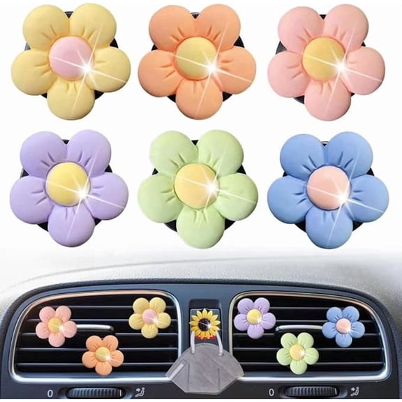 6 Pcs Flower Air Freshener Car Clips,Cute Car Air Conditioning Vent Clips with Refill Pads