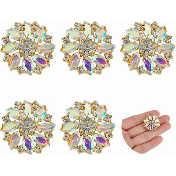 6 Pcs Flower Alloy Rhinestone Shank Buttons 1inch Crystal AB Color Rhinestone Buttons with 1 Hole Crystal Sew On Buttons Flat Back for Wedding Party Dress Clothing DIY Decorate