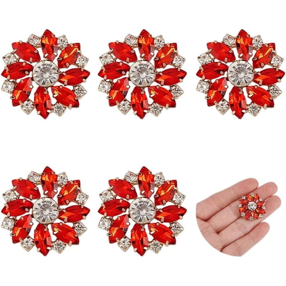 6 Pcs Flower Alloy Rhinestone Shank Buttons 1inch Light Siam Rhinestone Buttons with 1-Hole Sew On Buttons Flat Back for Wedding Party Dress Clothing DIY Decorate Gold