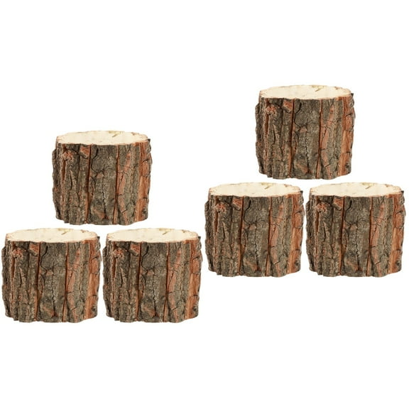 6 Pack Rustic Wood Bark Flower Pots, Farmhouse , Natural Wood Log Floral Plant Holders for Wedding Table Centerpiece 9x9x8cm