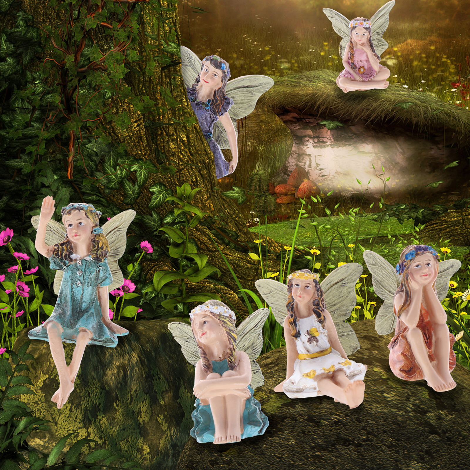 6 Pcs Flower Fairy Pixie Fly Wing Miniature Flower Fairy Figures ...