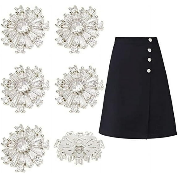 6 Pcs Flower Rhinestone Buttons CZ Crystal Buttons Sliver Shank Buttons Clothing Decorative Button with Single Hole for Sewing Embellishments DIY Craft Jewelry Wedding Decoration