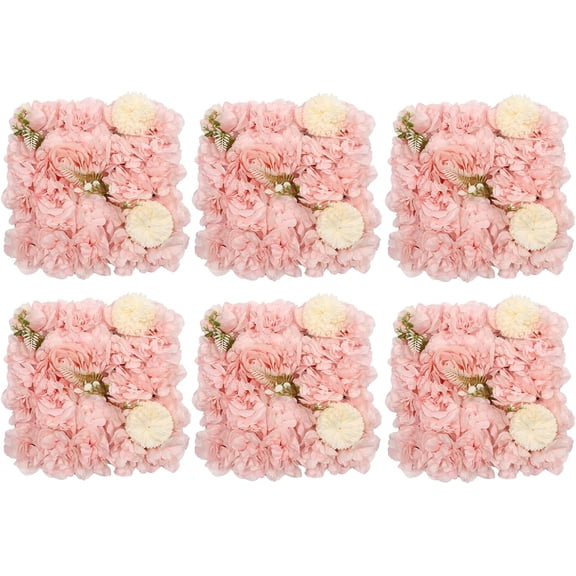 6 Pcs Flower Wall Panel 15x15" Pink Faux Roses Artificial Flower Floral Backdrop Handmade Flower Wall Panels Wall Decor for Party Wedding Christmas Home Decoration