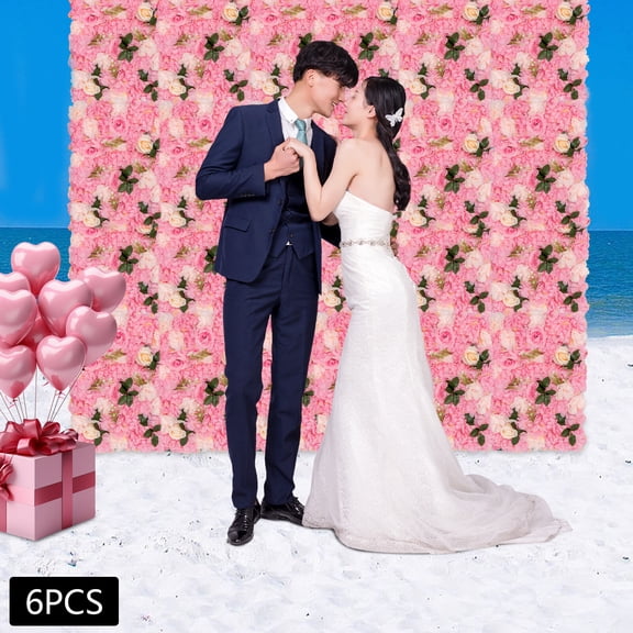 6 Pcs Flower Wall Panels, Artificial Flower Backdrop, 3D Silk Dark Pink Rose Floral Flower Wall Background for Wedding Home Decoration Background Shop Party Shower Decor, 23.6x15.7in